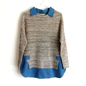 Urban Day Marled Knit & Chambray Tunic Sweater S